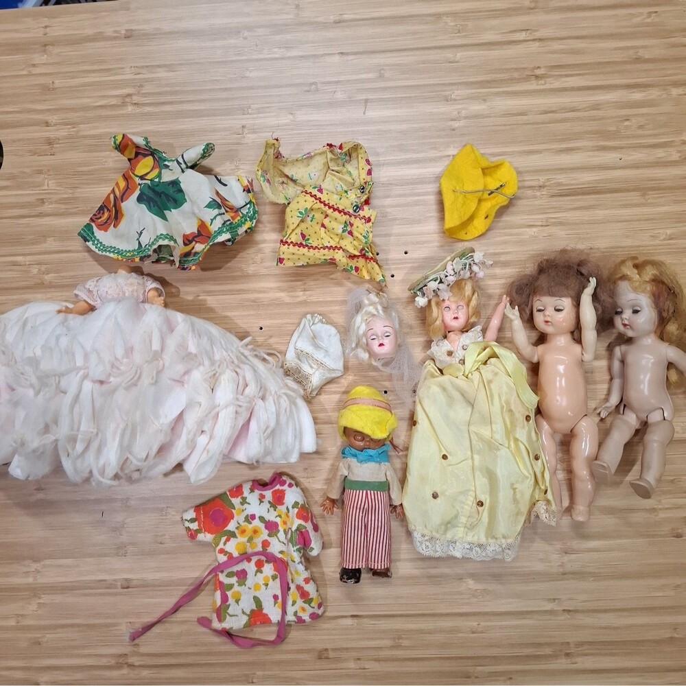 Vintage Hard Plastic Doll Lot As Is Repair Parts TLC Storybook 1950s Clothing